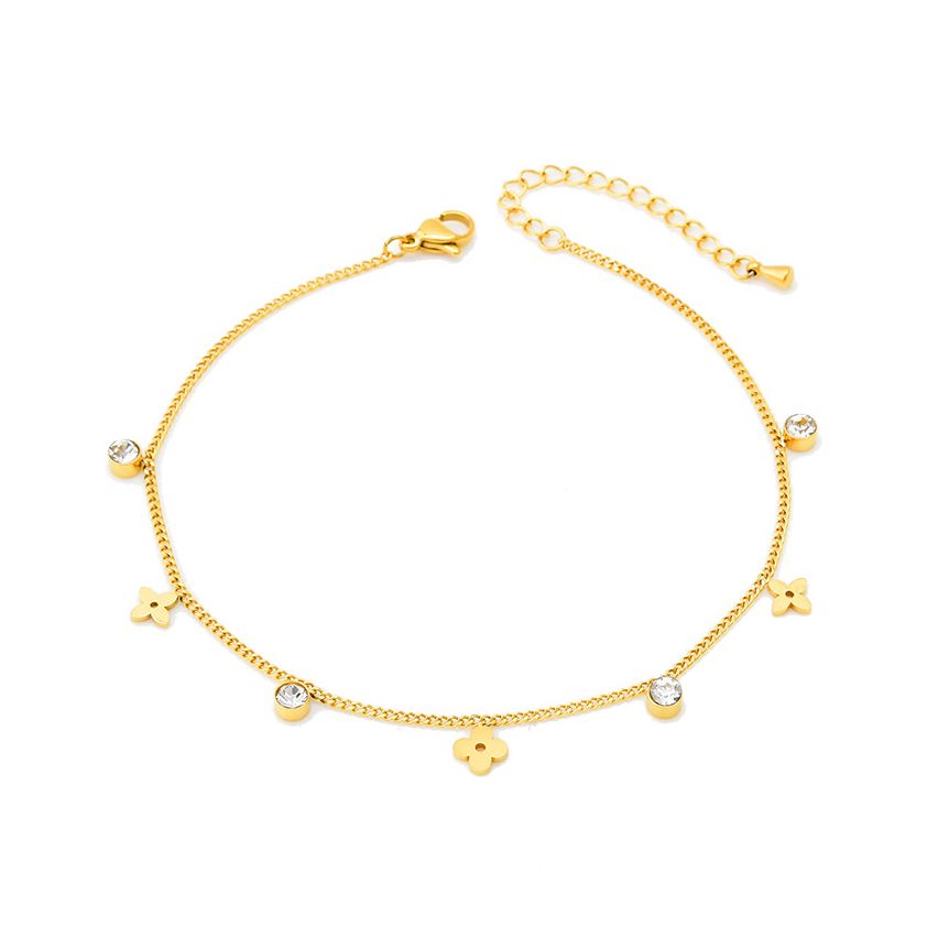 S.Steel Gold Plating Zircon Anklets Women-c 3g
