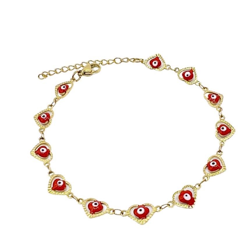 S.Steel Gold Plating Red Anklets Women-c 5.2g