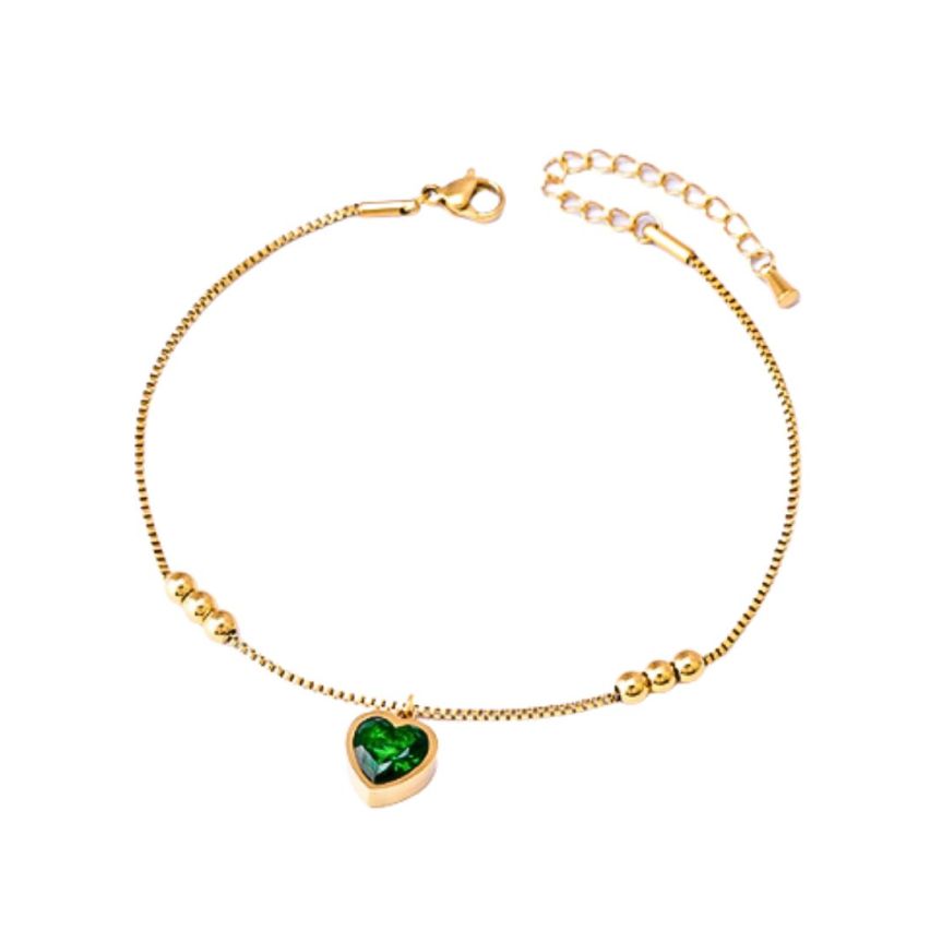S.Steel Gold Plating Green Zircon Anklets Women-c 5g