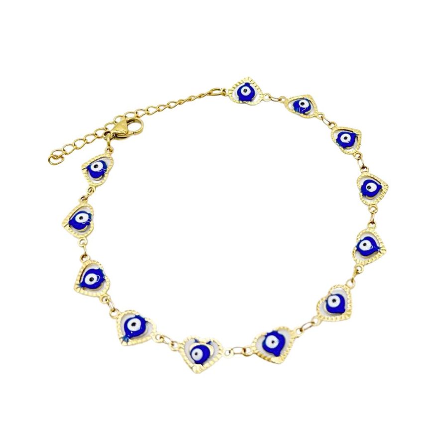 S.Steel Gold Plating Blue marine Anklets Women-c 5.2g