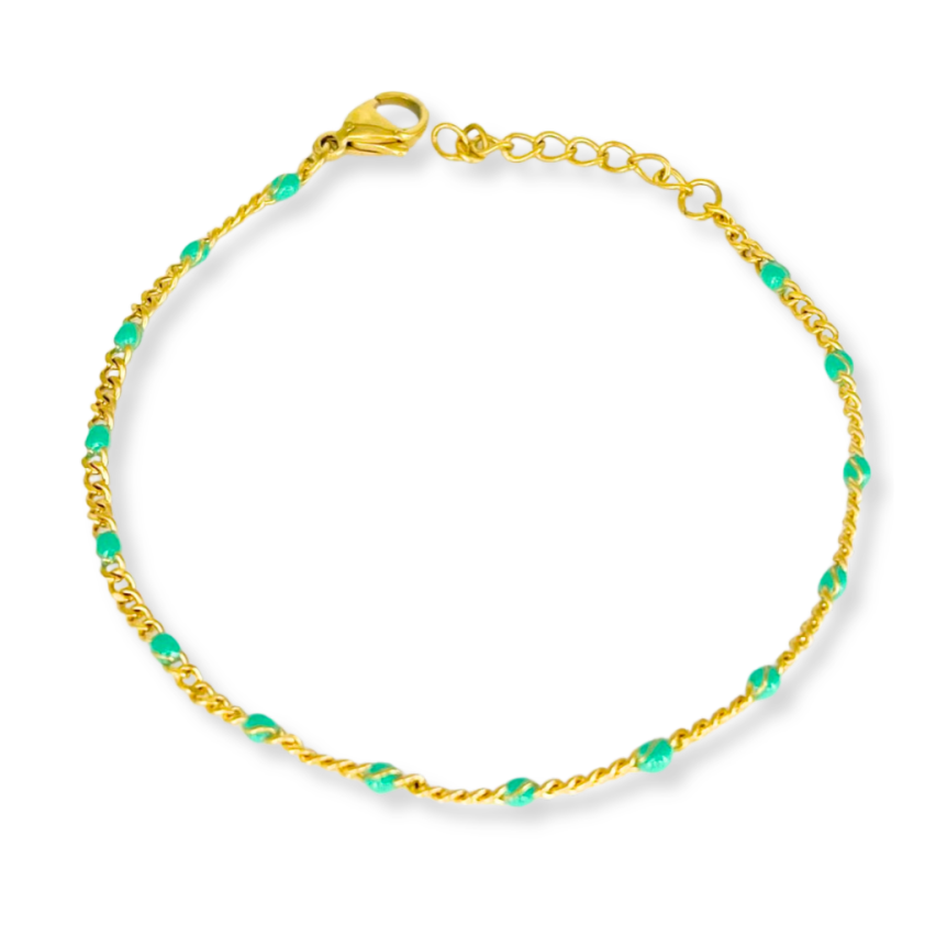 S.Steel Gold Plating Lake blue Enamel Minimalist Women-c 3.5g 210x2.1mm