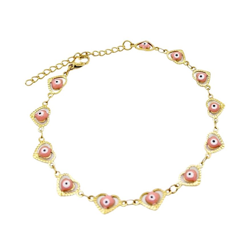 S.Steel Gold Plating Pink Anklets Women-c 5.2g