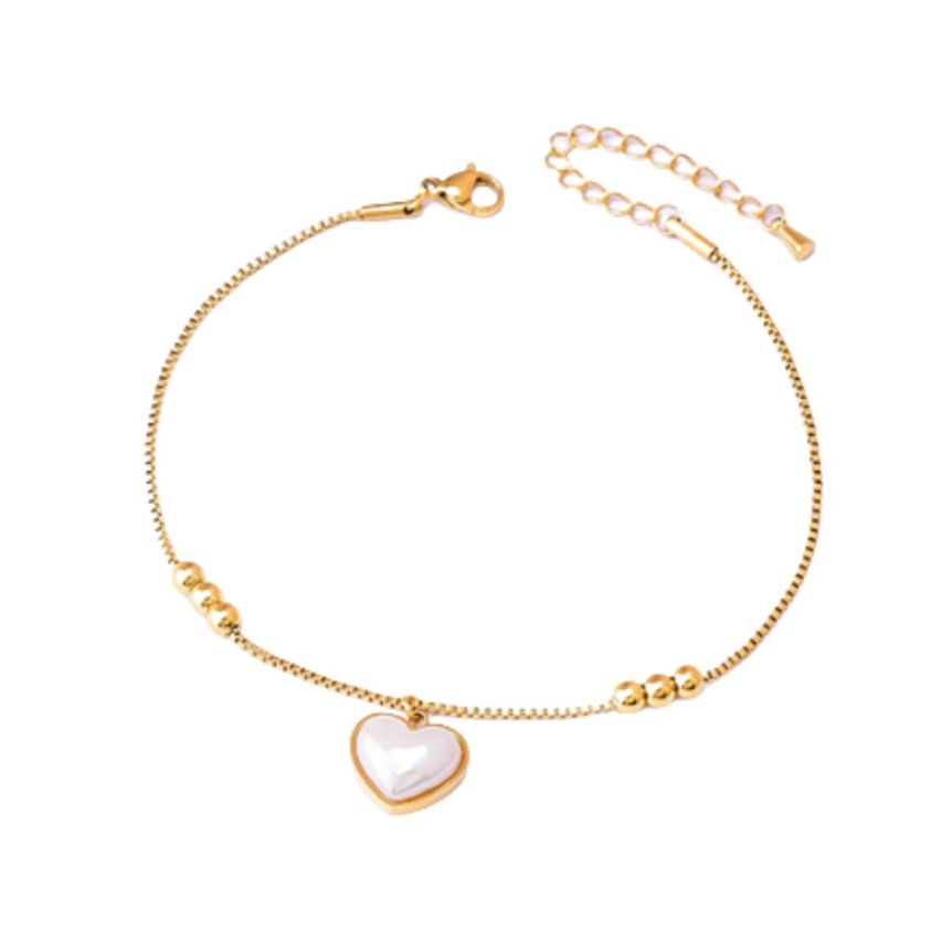 S.Steel Gold Plating White Pearl Anklets Women-c 4.2g