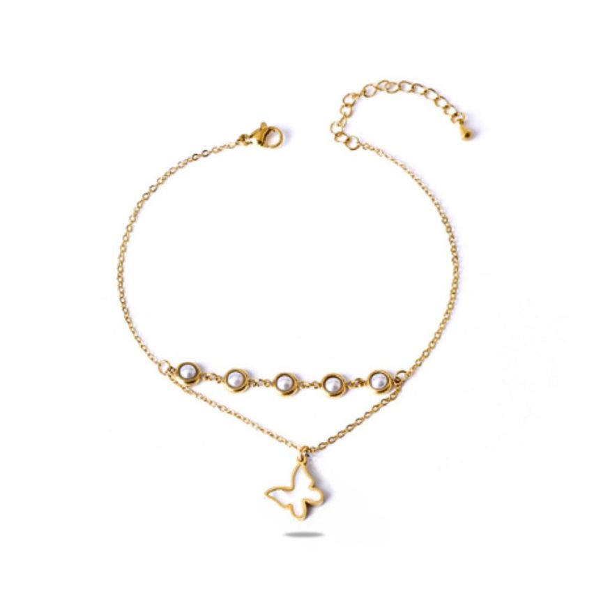 ESSENTIAL Gold Plating S.Steel White Shijia pearl Anklets Women 