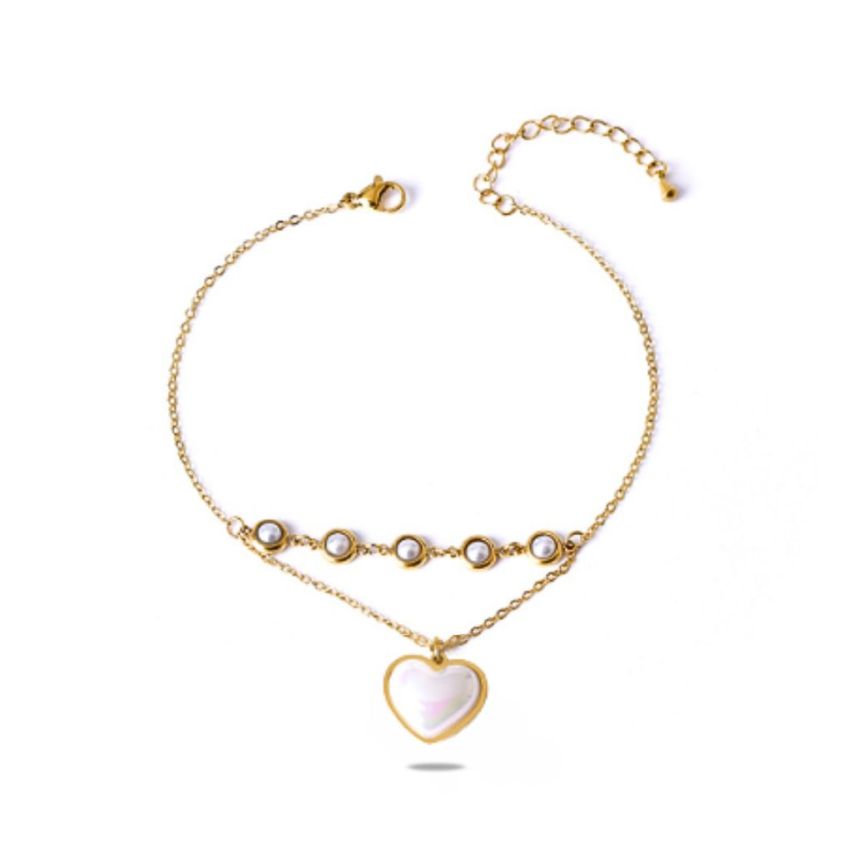 ESSENTIAL Gold Plating S.Steel White Shijia pearl Anklets Women 