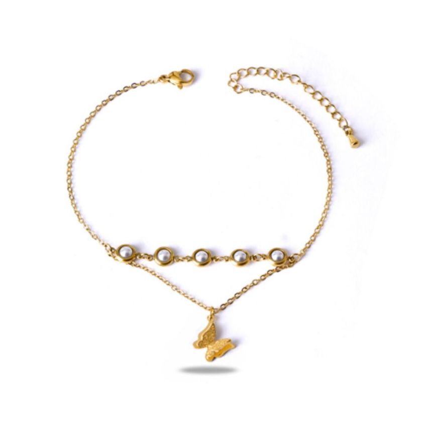 ESSENTIAL Gold Plating S.Steel White Shijia pearl Anklets Women 