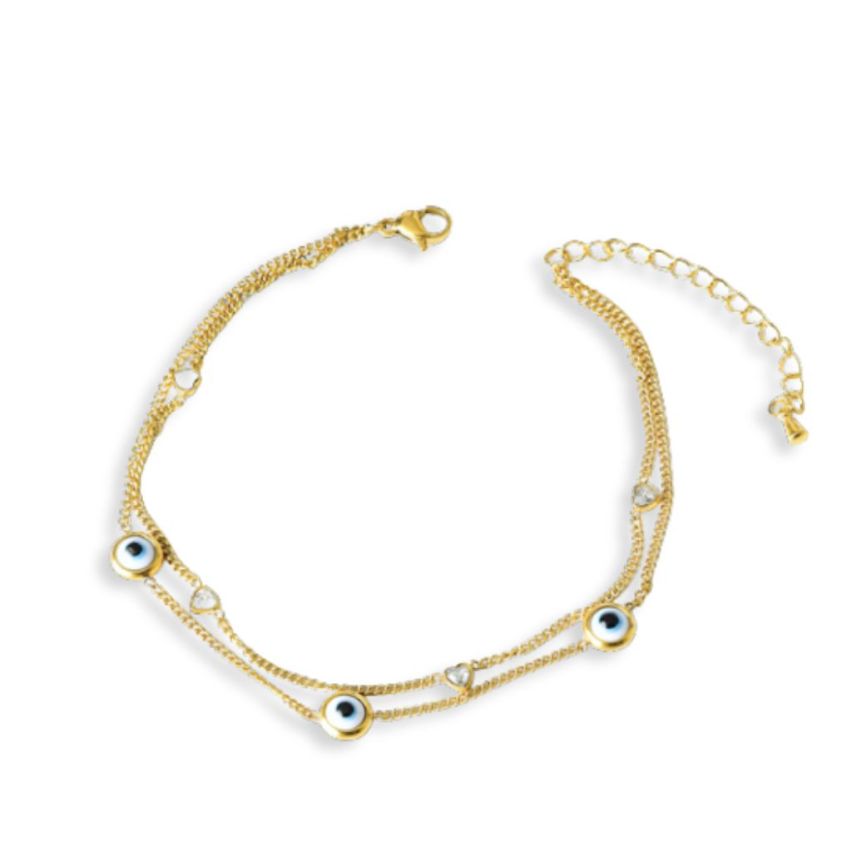 S.Steel Gold Plating Zircon Anklets Women-c 4.3g