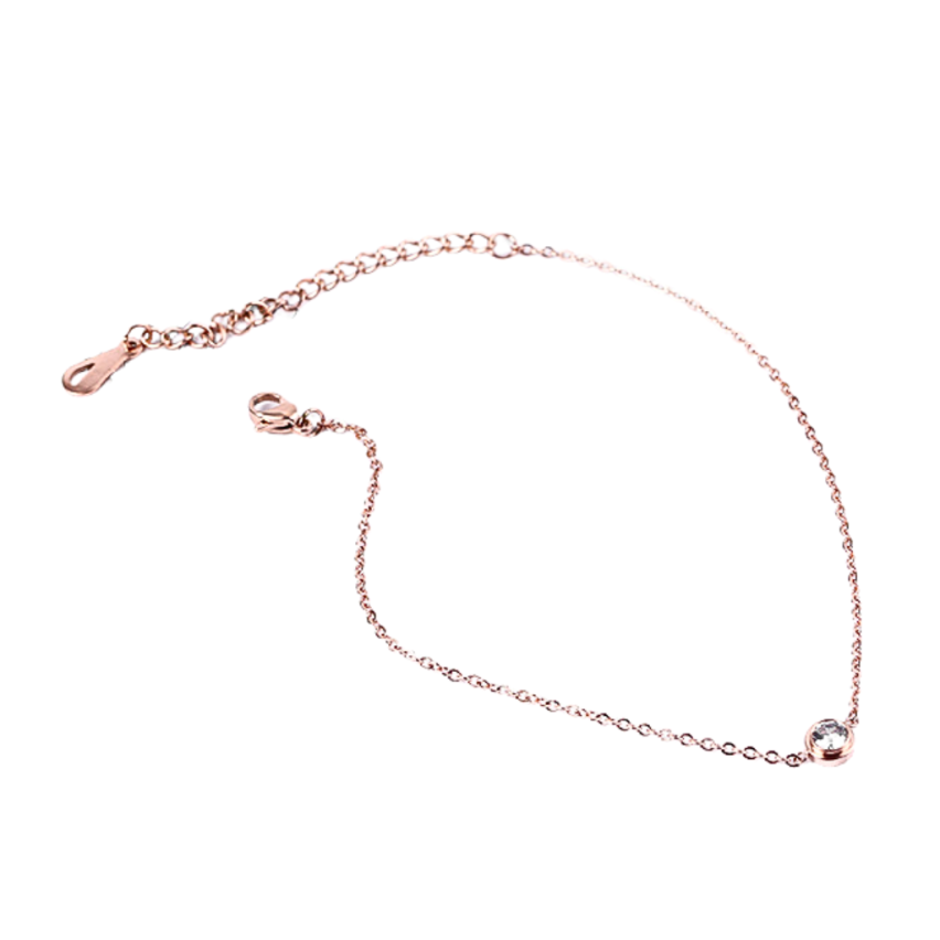 S.Steel Rose gold Plating Zircon Anklets Women-c