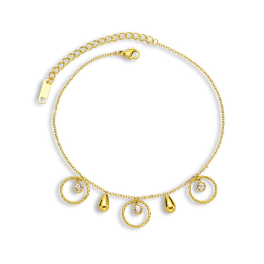 S.Steel Gold Plating Zircon Anklets Women-c