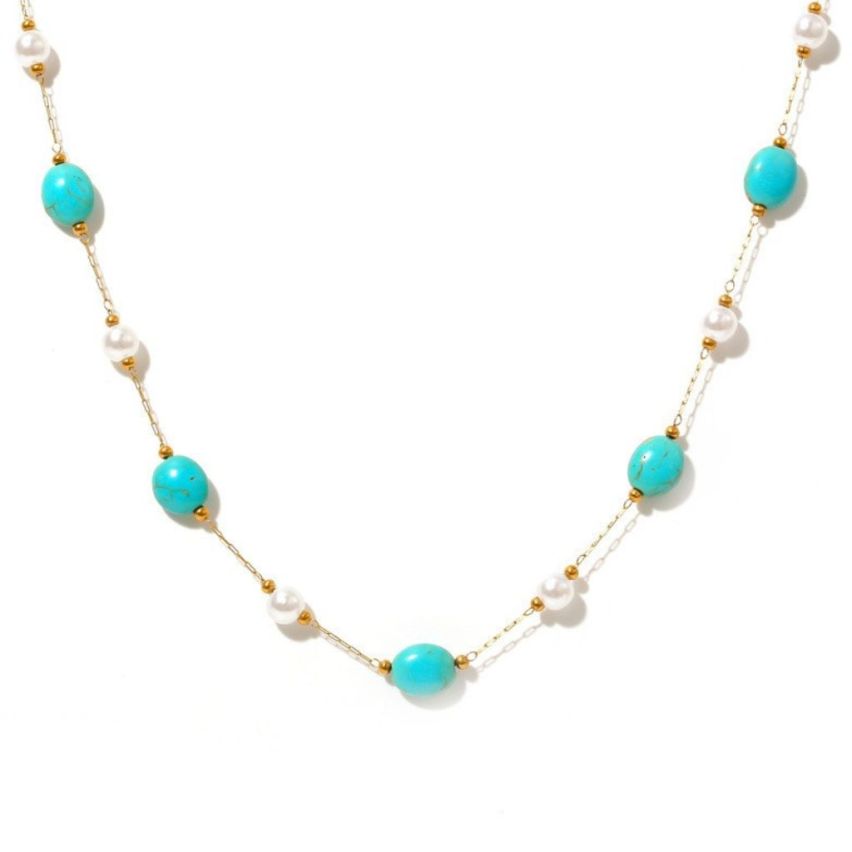 S.Steel New Gold Plating Turquoise Long Women-c 6.5g