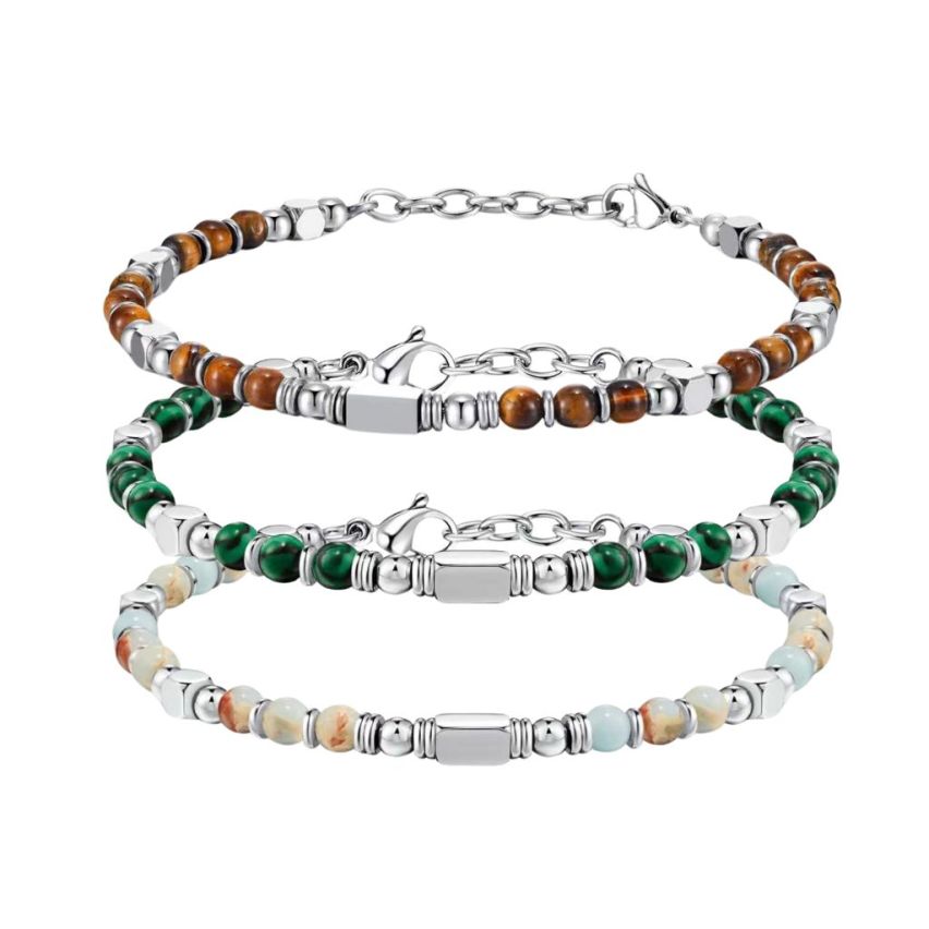 S.Steel Glass stone Beads Women-c 8.2g