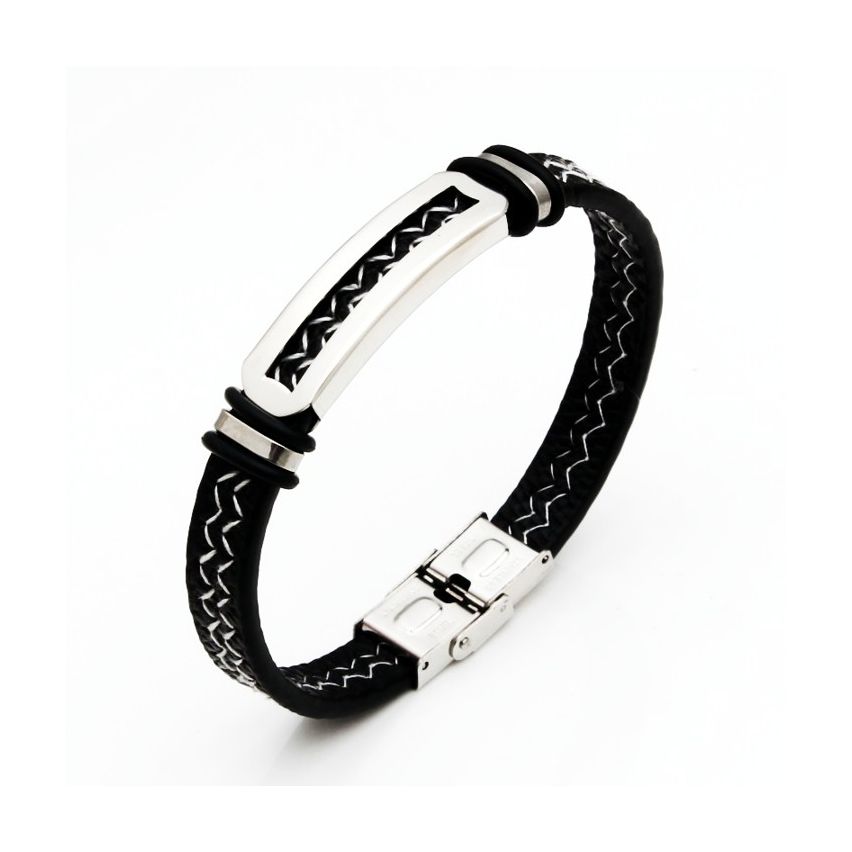 S.Steel White Leather Men-c 20g