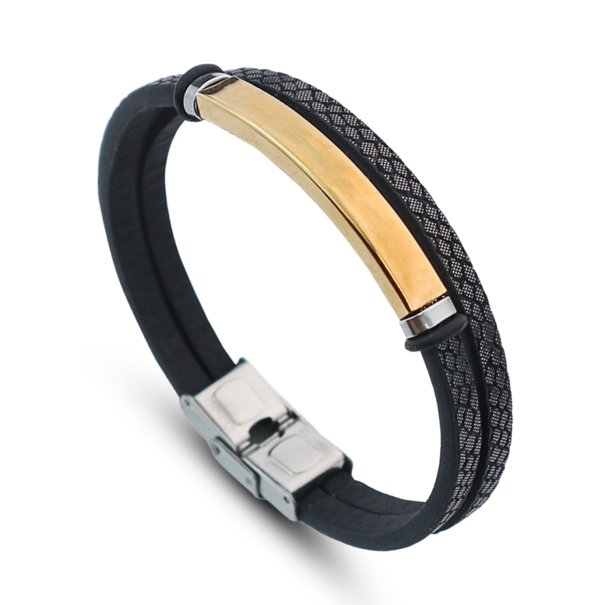 S.Steel Gold Plating Leather Men-c