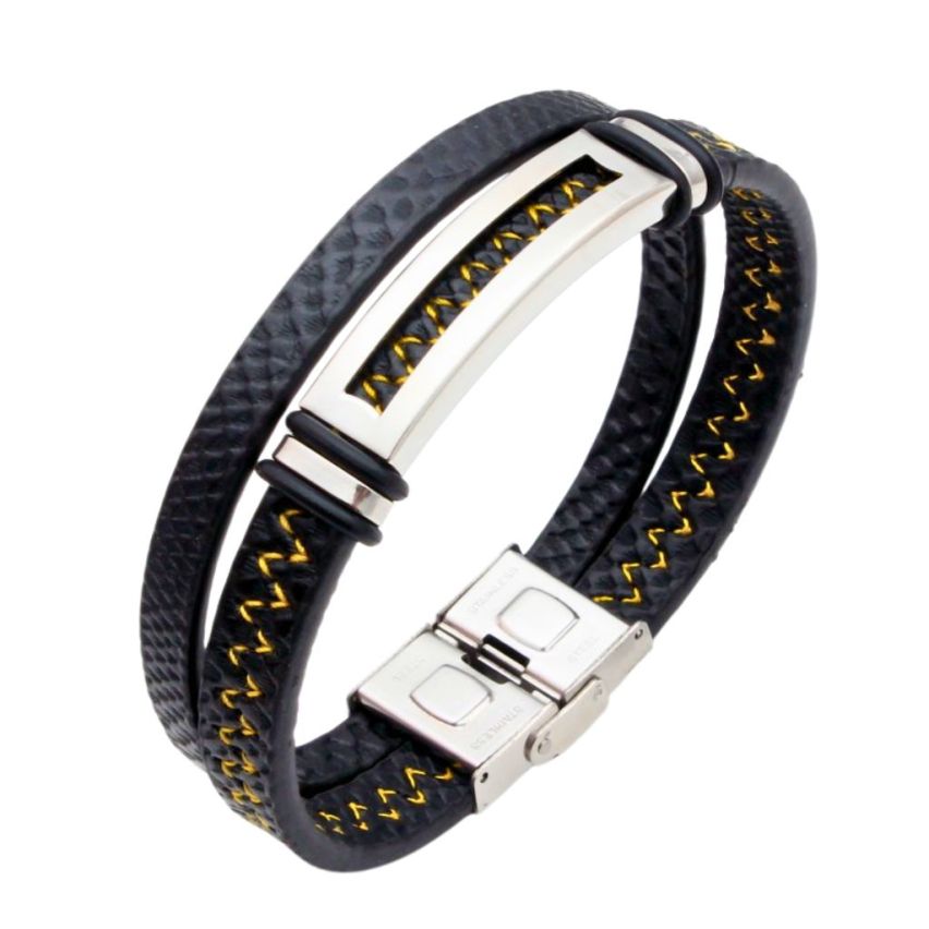 S.Steel Golden Stitched Leather Men-c 22g