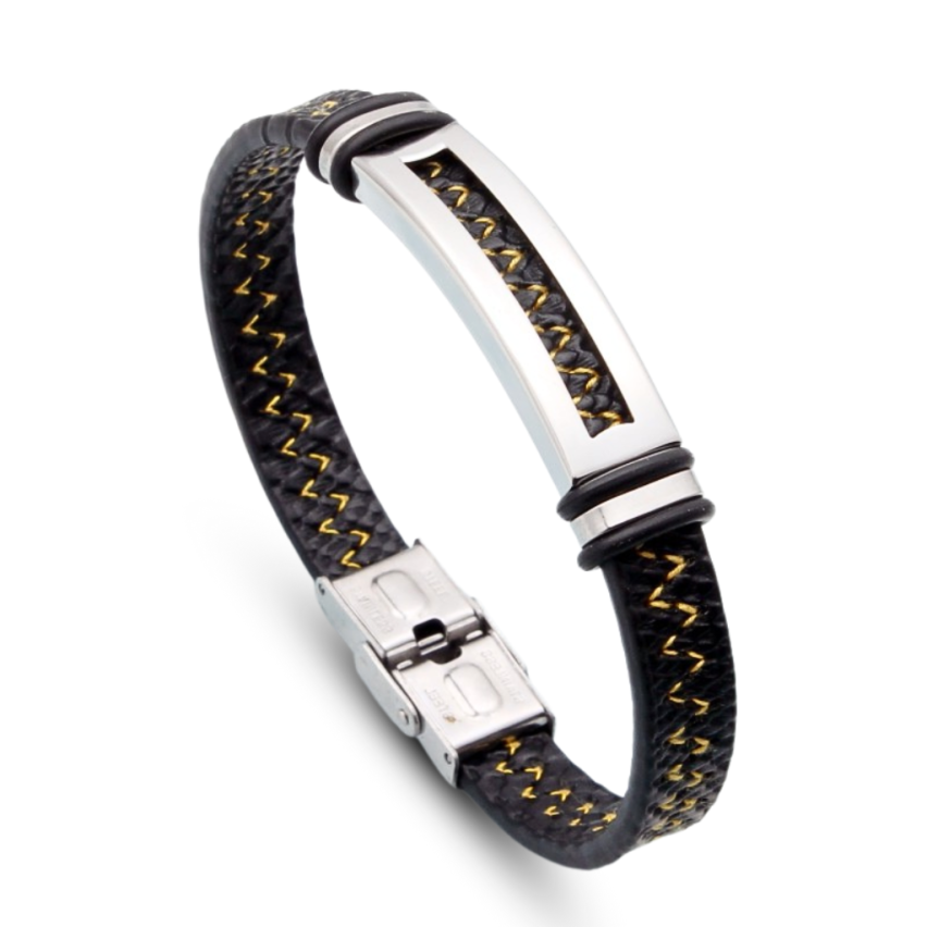 S.Steel Golden Stitched Leather Men-c 22g