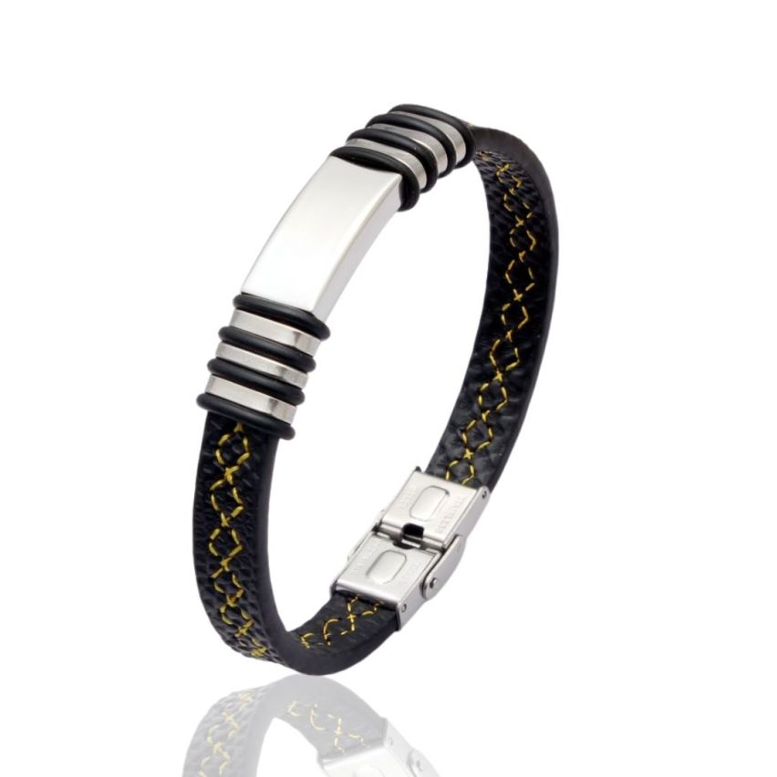 S.Steel Golden Stitched Leather With Plate Men-c 25g