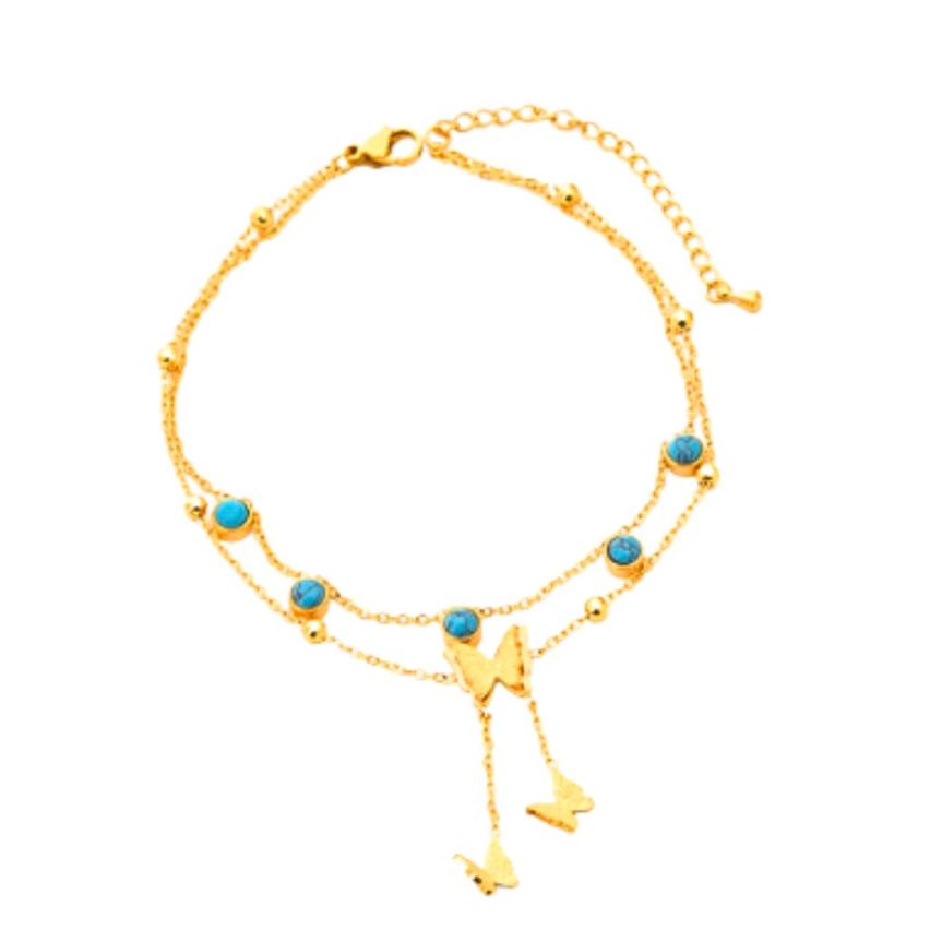 S.Steel Gold Plating Turquoise Anklets Women-c 5g