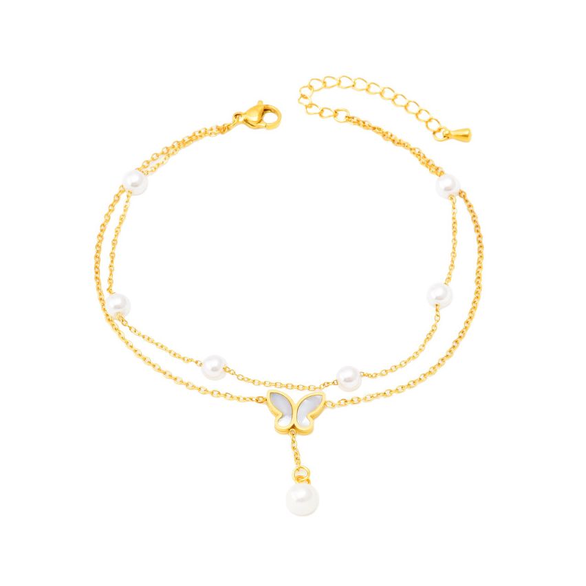 S.Steel Gold Plating Shijia pearl Anklets Women-c 3g