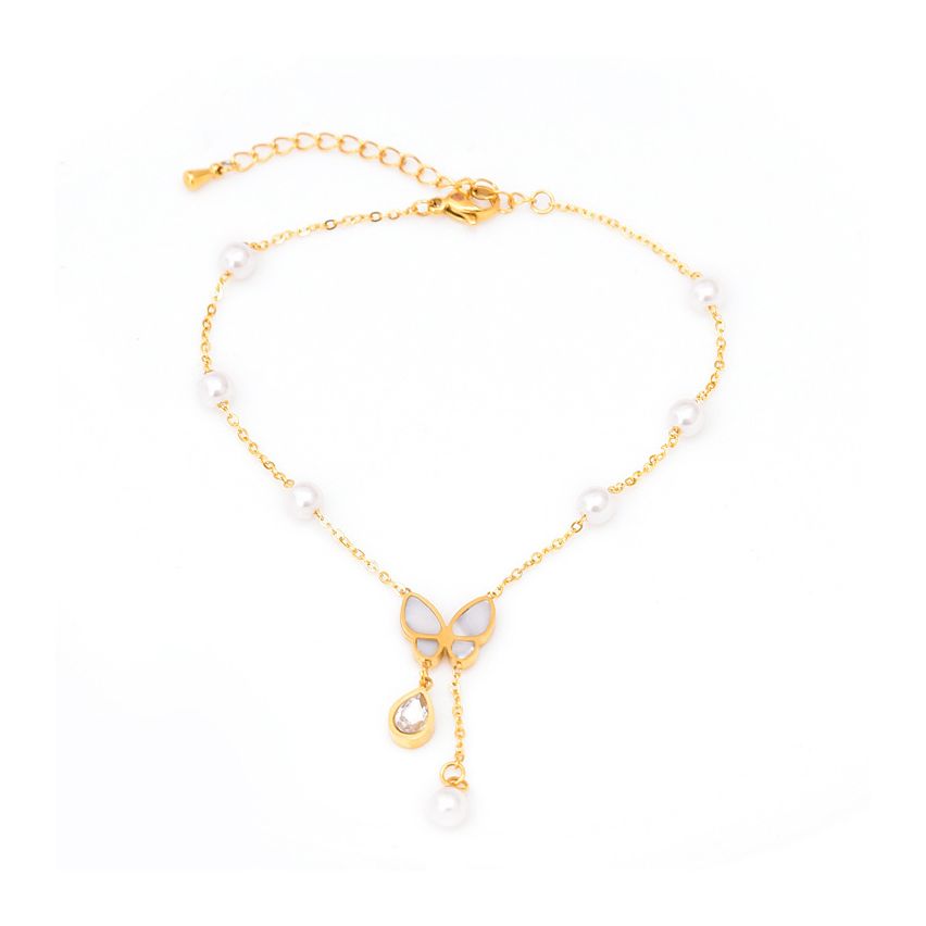 S.Steel Gold Plating Shijia pearl Anklets Women-c 3.4g