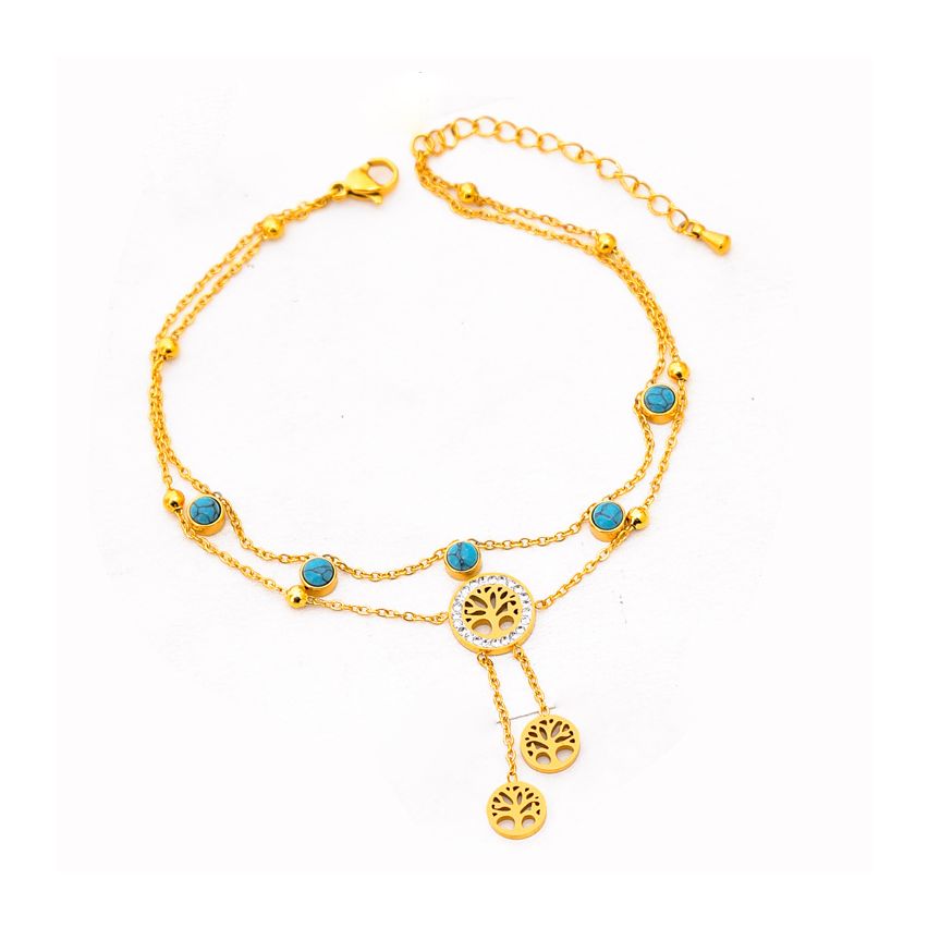S.Steel Gold Plating Turquoise Anklets Women-c 5.3g