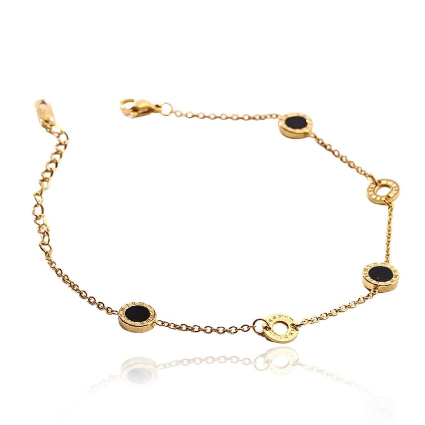 S.Steel Gold Plating Black Anklets Women-c 2.8g