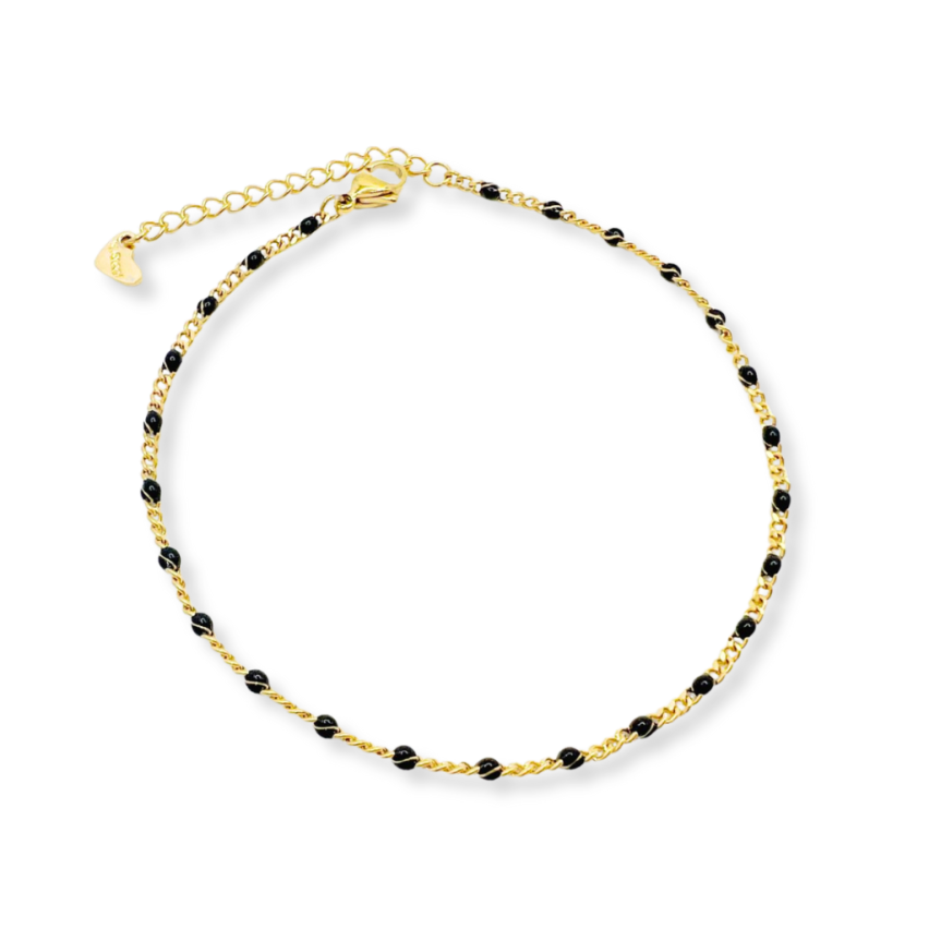 S.Steel Gold Plating Black Enamel Anklets Women-c 4g 280x2.1mm
