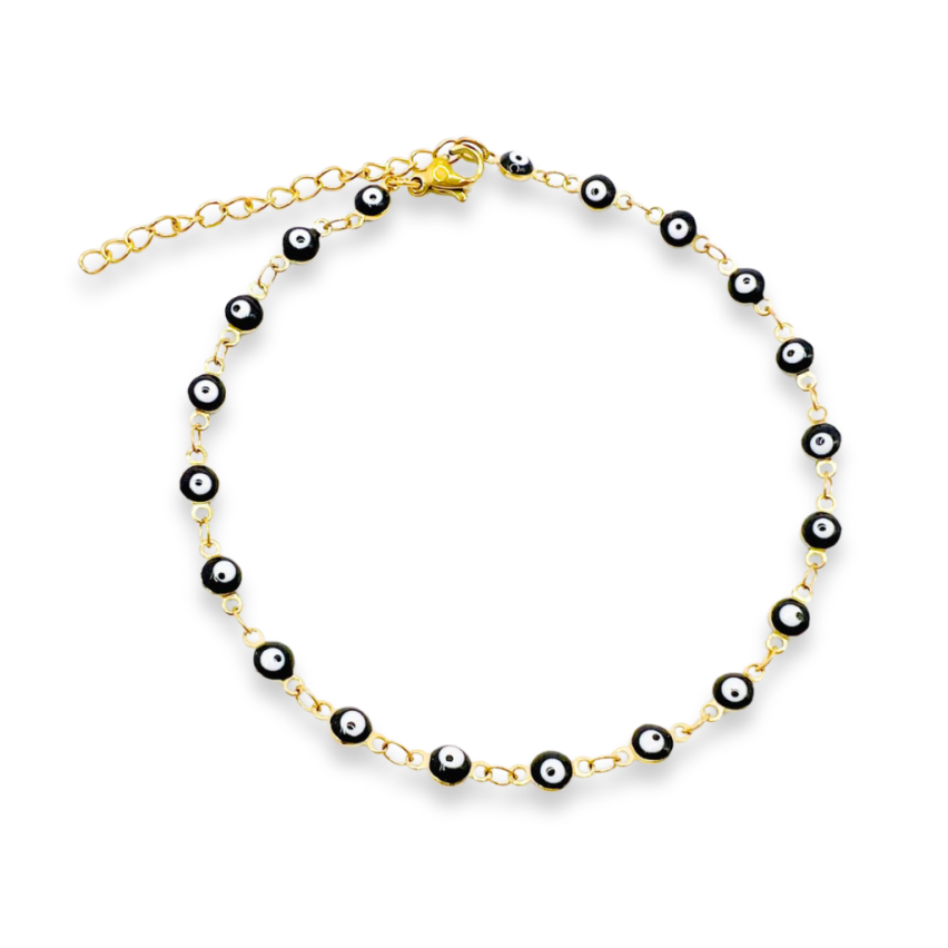 S.Steel Gold Plating Black Enamel Anklets Women-c 5.5g 280x4mm