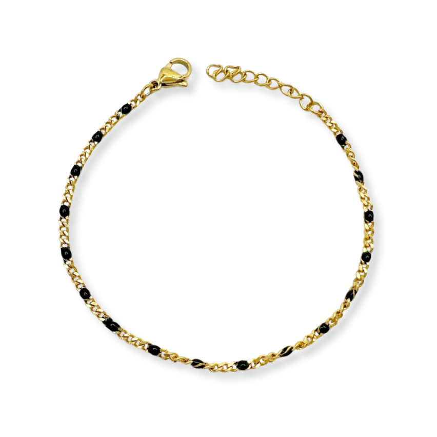 S.Steel Gold Plating Black Enamel Minimalist Women-c 3.5g 200x2.1mm