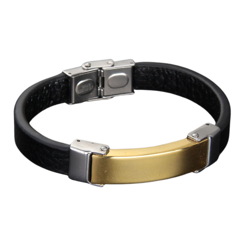 S.Steel Gold Plating Black Silicone With Plate Men-c