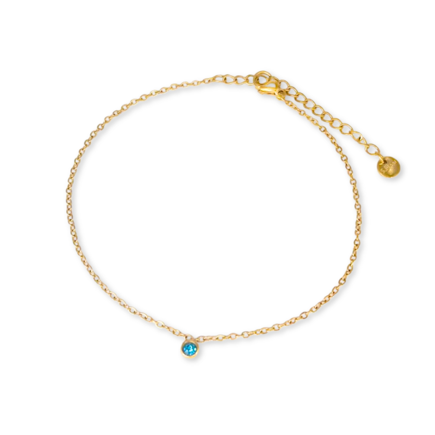 S.Steel Gold Plating Lake blue Zircon Anklets Women-c 3g