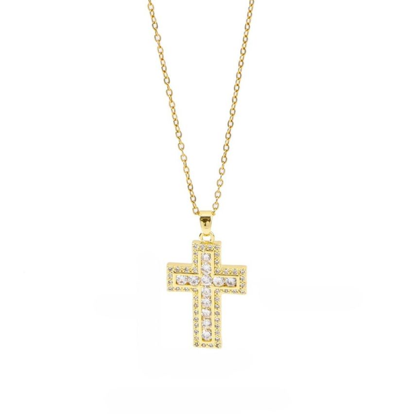 S.Steel Gold Plating White Zircon Cross Women-c 10g
