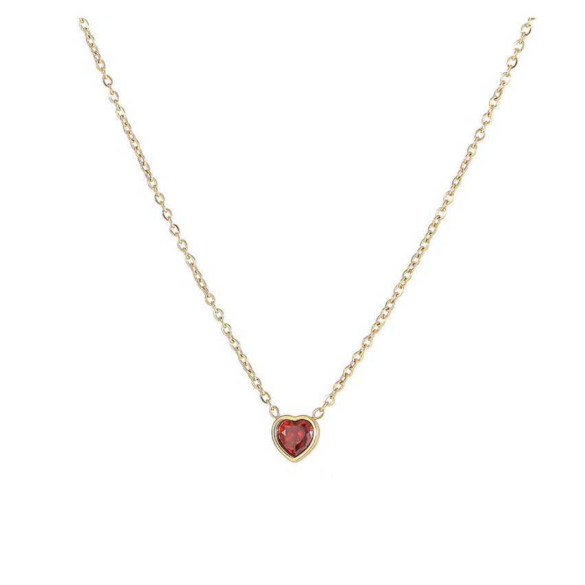 S.Steel Gold Plating Red Zircon In love Women-c