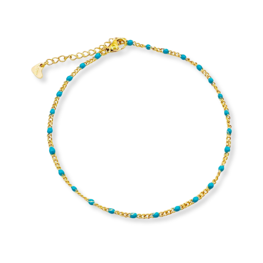 S.Steel Gold Plating Blue Enamel Anklets Women-c 3.5g 210x2.1mm