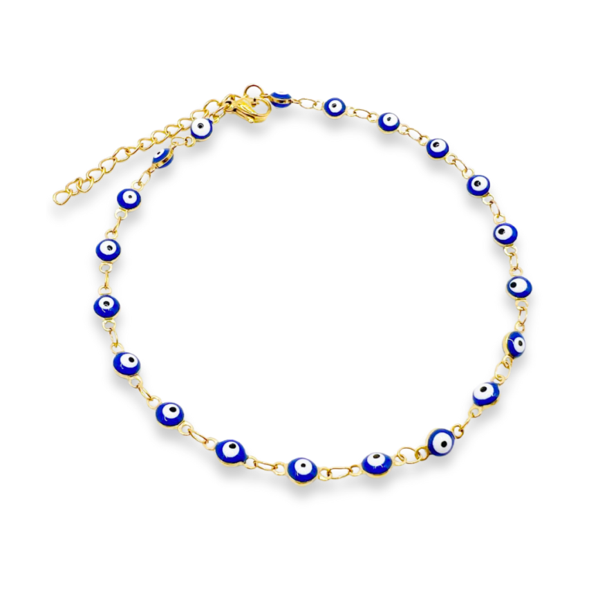 Gold Plating Blue Enamel Anklets Women 5.5g 280x4mm