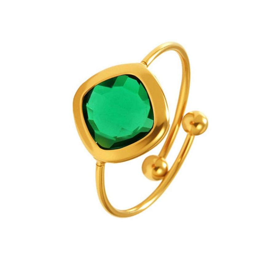 S.Steel Gold Plating Green Glass stone Minimalist Women-c 1.2g EU54 - ES14 - US7