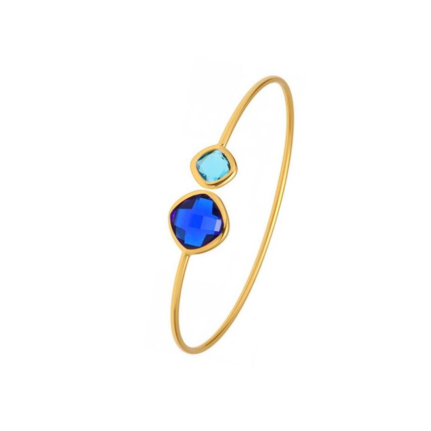 S.Steel Gold Plating Blue Glass stone Minimalist Women-c 4.7g 67x15mm