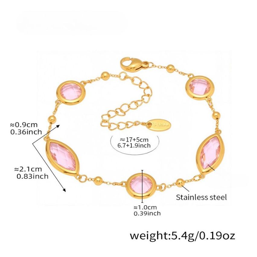 S.Steel Gold Plating Pink Glass stone Minimalist Women-c 5.4g