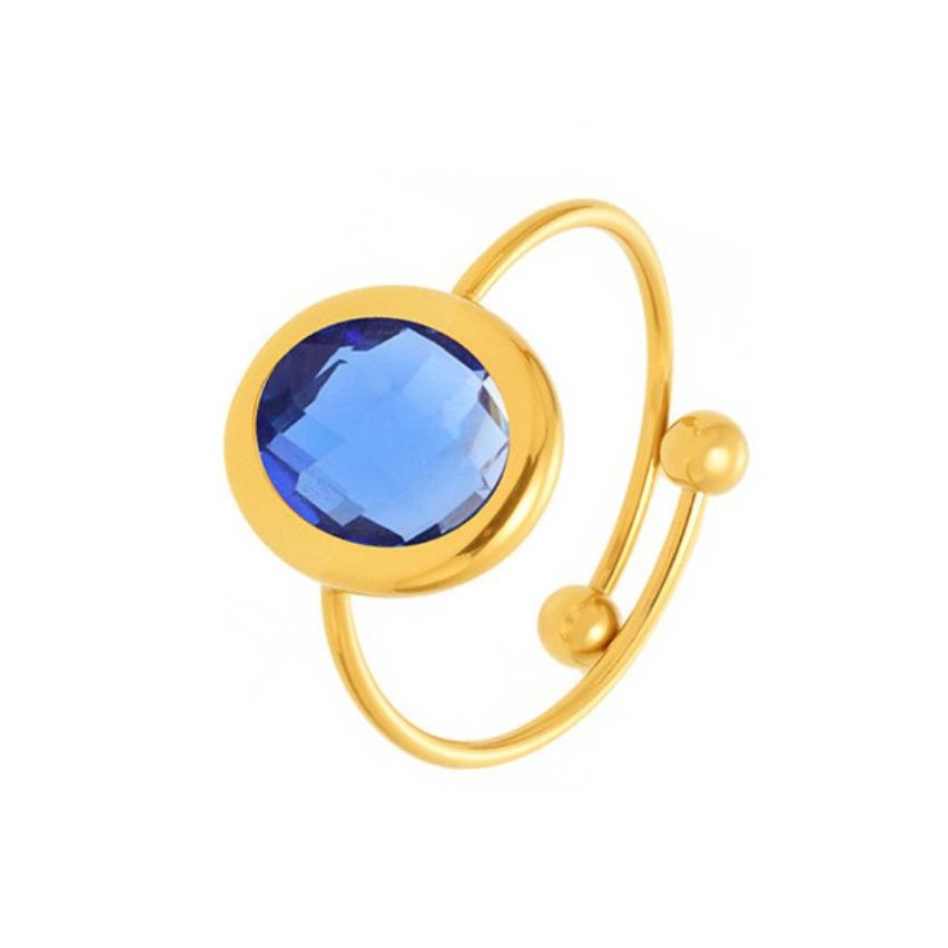 S.Steel Gold Plating Blue marine Glass stone Minimalist Women-c 1.3g EU54 - ES14 - US7