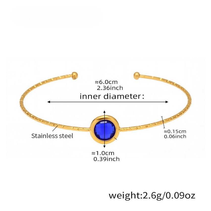 S.Steel Gold Plating Blue marine Glass stone Minimalist Women-c 2.6g 60x10mm