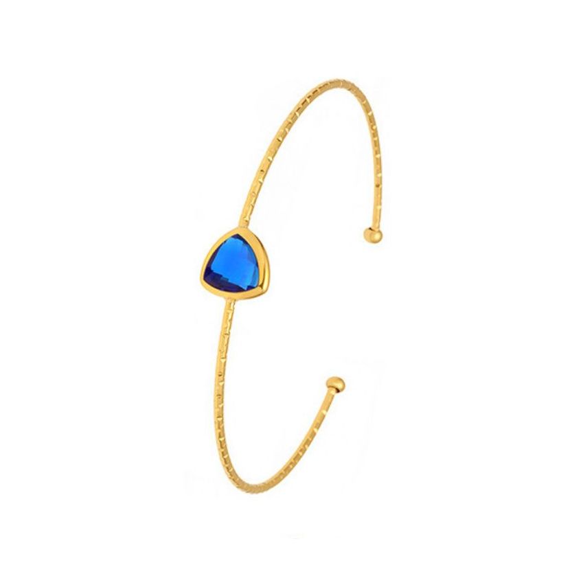 S.Steel Gold Plating Blue marine Glass stone Minimalist Women-c 2.6g 62x10mm