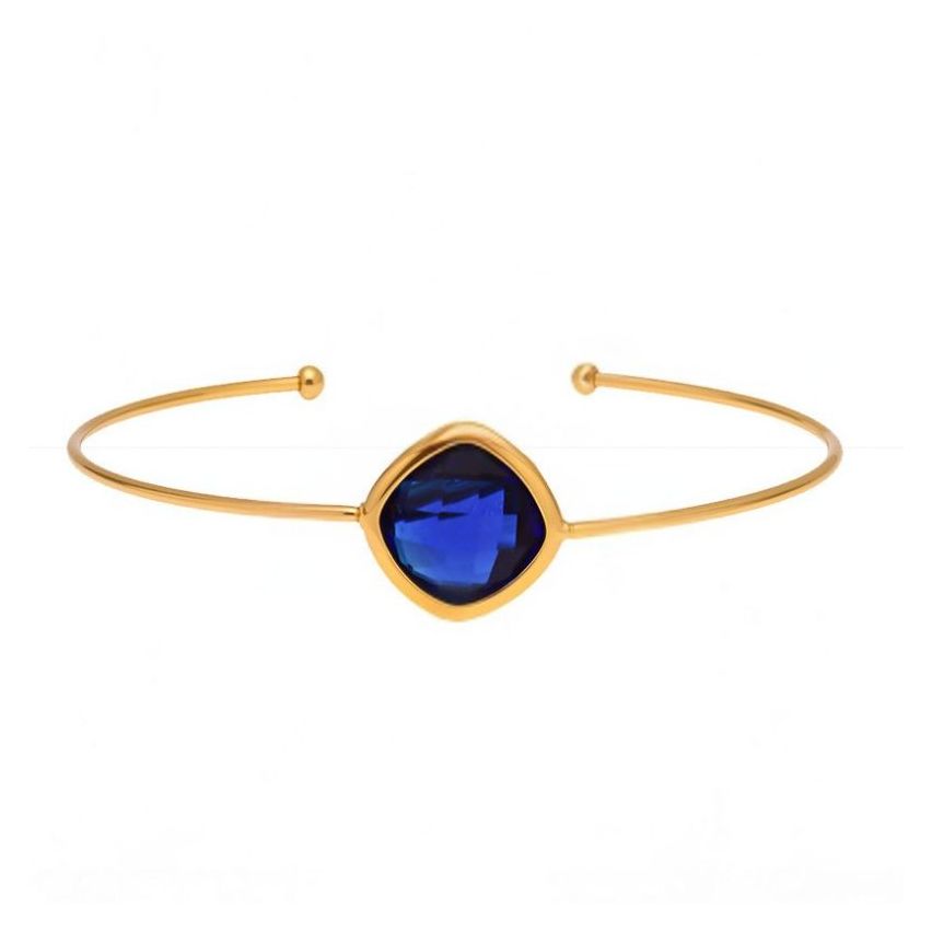 S.Steel Gold Plating Blue marine Glass stone Minimalist Women-c 3.9g 60x15mm