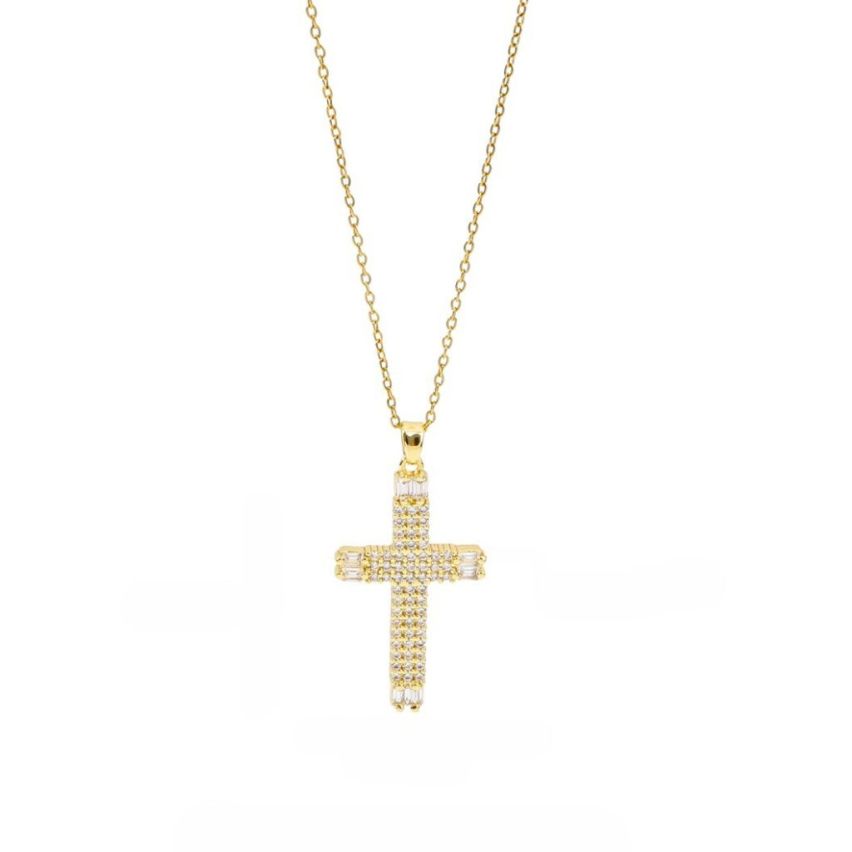 S.Steel Gold Plating White Zircon Cross Women-c 10g
