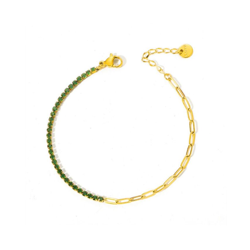 S.Steel Gold Plating Green Zircon Tennis Women-c 2g 170+30x2.5mm - 2mm