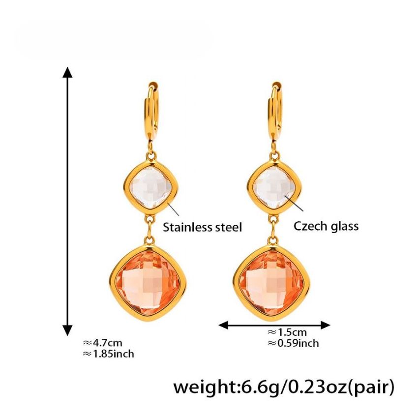 S.Steel Gold Plating Champagne Glass stone Long Women-c 6.6g 47x15mm