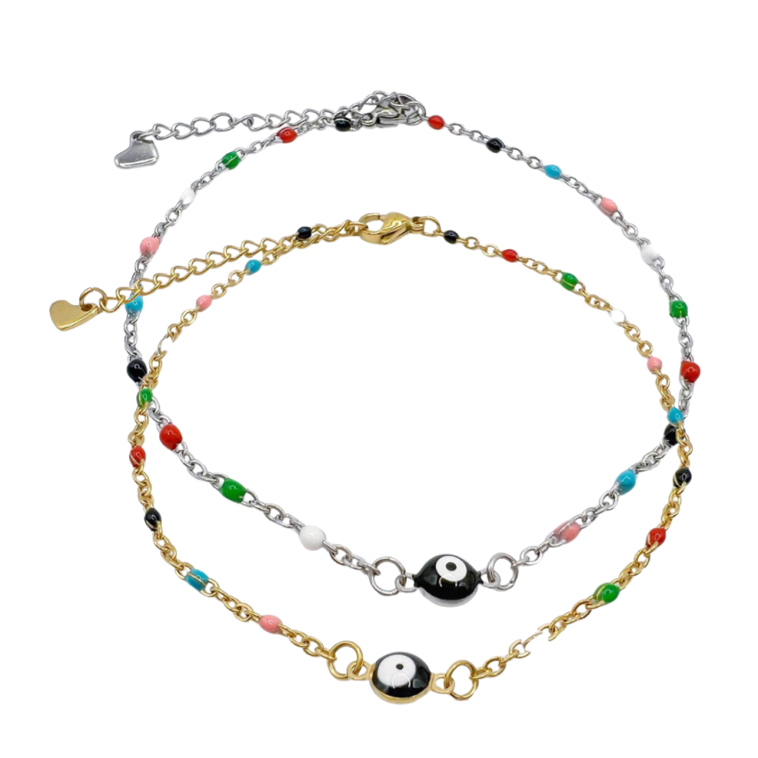 S.Steel Gold Plating Colorfull Anklets Women-c