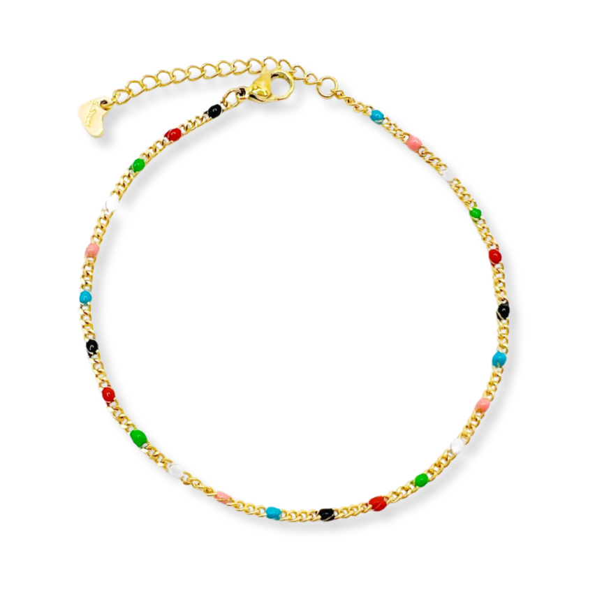 S.Steel Gold Plating Colorfull Enamel Anklets Women-c 4g 280x2.1mm