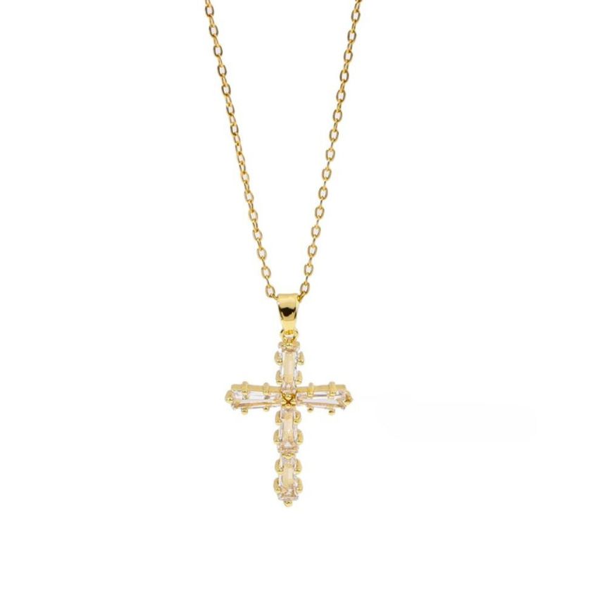 S.Steel Gold Plating White Zircon Cross Women-c 10g