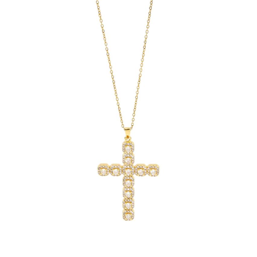 S.Steel Gold Plating White Zircon Cross Women-c 10g