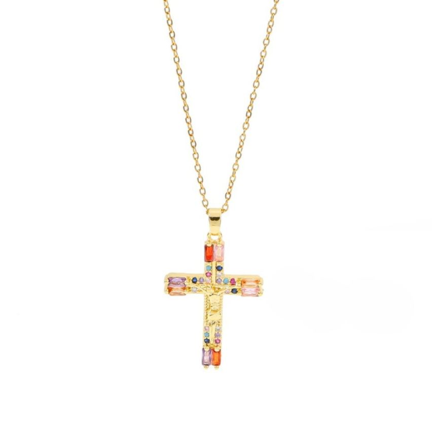 S.Steel Gold Plating Colorfull Zircon Cross Women-c 5g