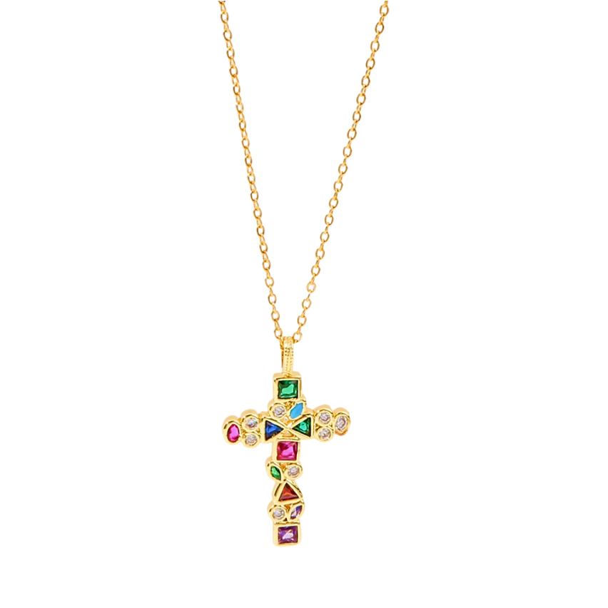S.Steel Gold Plating Colorfull Zircon Cross Women-c 5g